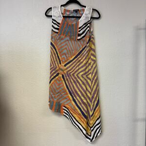 Dor Dor Couture Sleeveless Tribal Asymmetrical Long Knit Top Multi Size Large